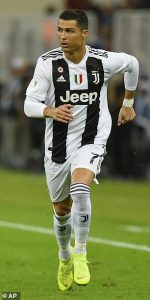 Jasmine Lennard left in London on December 14 2017 made multiple online allegations against Cristiano Ronaldo pictured playing for Juventus in Saudi Arabia today 2