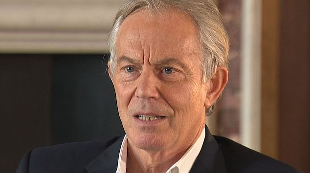 Tony Blair pictured giving an interview on Sky News