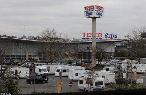 Shoppers were shocked when a group of travellers took over their Tesco Extra car park in Wembley north west Londo