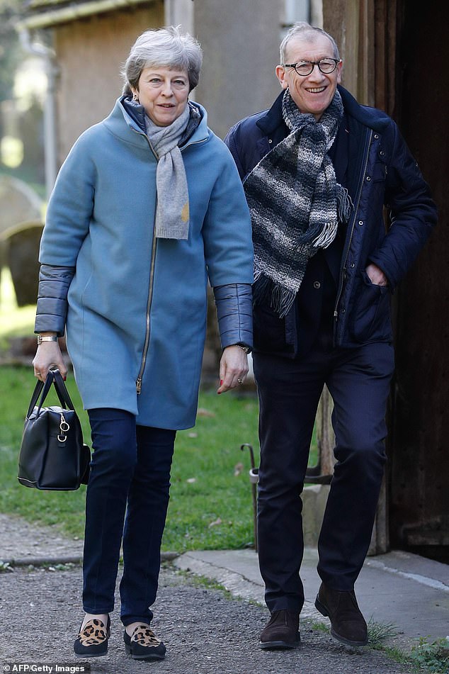 Theresa May leaving church this morning. She is spending the weekend at Chequers planning her next move as her ministers also plot