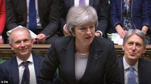 Theresa May pictured today at PMQs begged MPs to support her Brexit deal today as she seized on Ash Wednesday