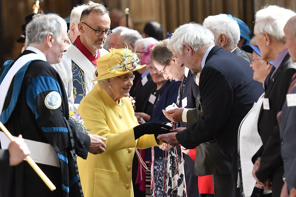 The Queen wore her glasses to present the 93 commemorative coins to the 93 pensioners which honours the monarchs upcoming 93rd birthday