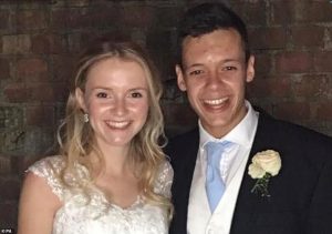 The happy couple on their wedding day pictured. Eight firefighters in two vehicles